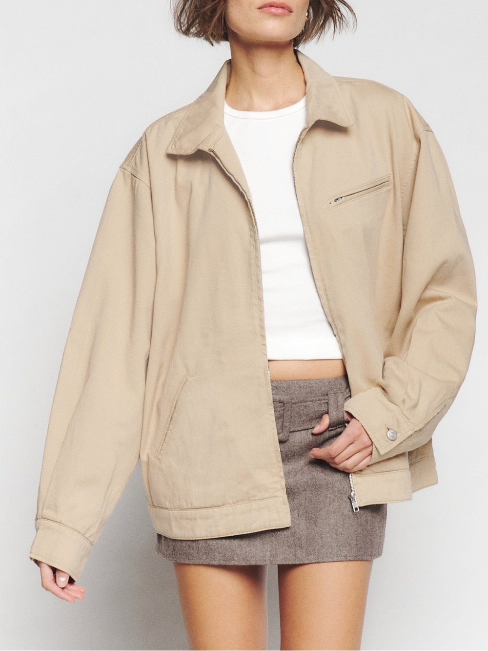 Reformation Marco Bomber Jacket in Marzipan Tan size S